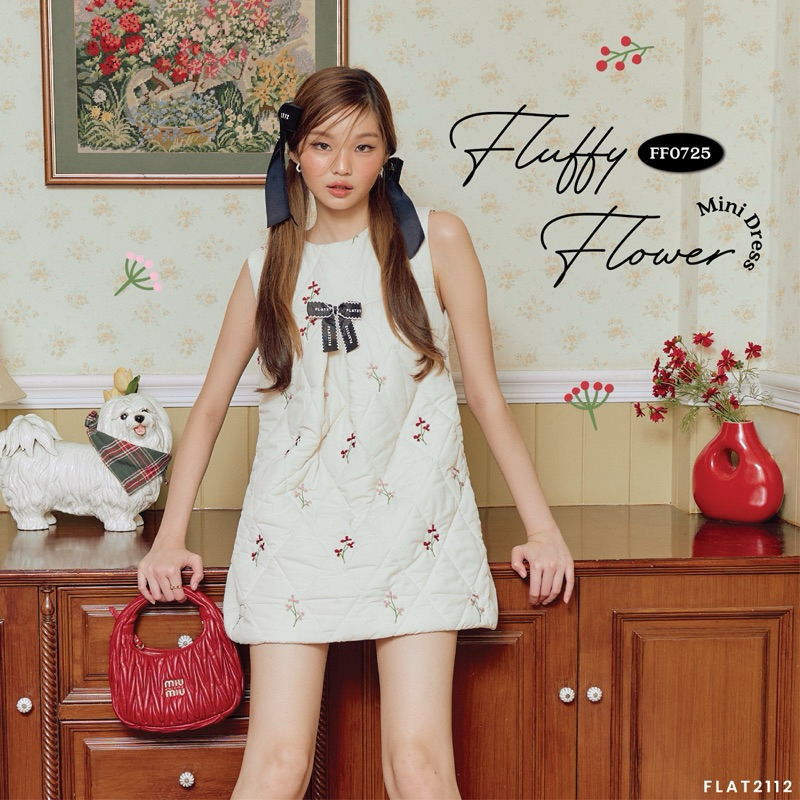FLAT2112 FF0725 : FLUFFY FLOWER MINI DRESS