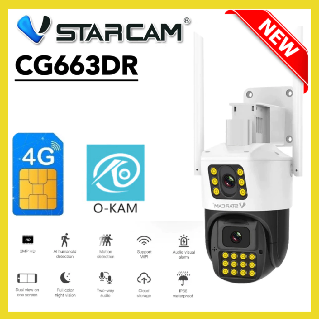VSTARCAM CG663DR 4G LTE SiM / CS663DR WiFi FHD 1080p 2.0mp iP Camera กล้องวงจรปิดใส่ซิม กล้องวงจรปิดไวไฟ(เลนส์กล้องคู่)