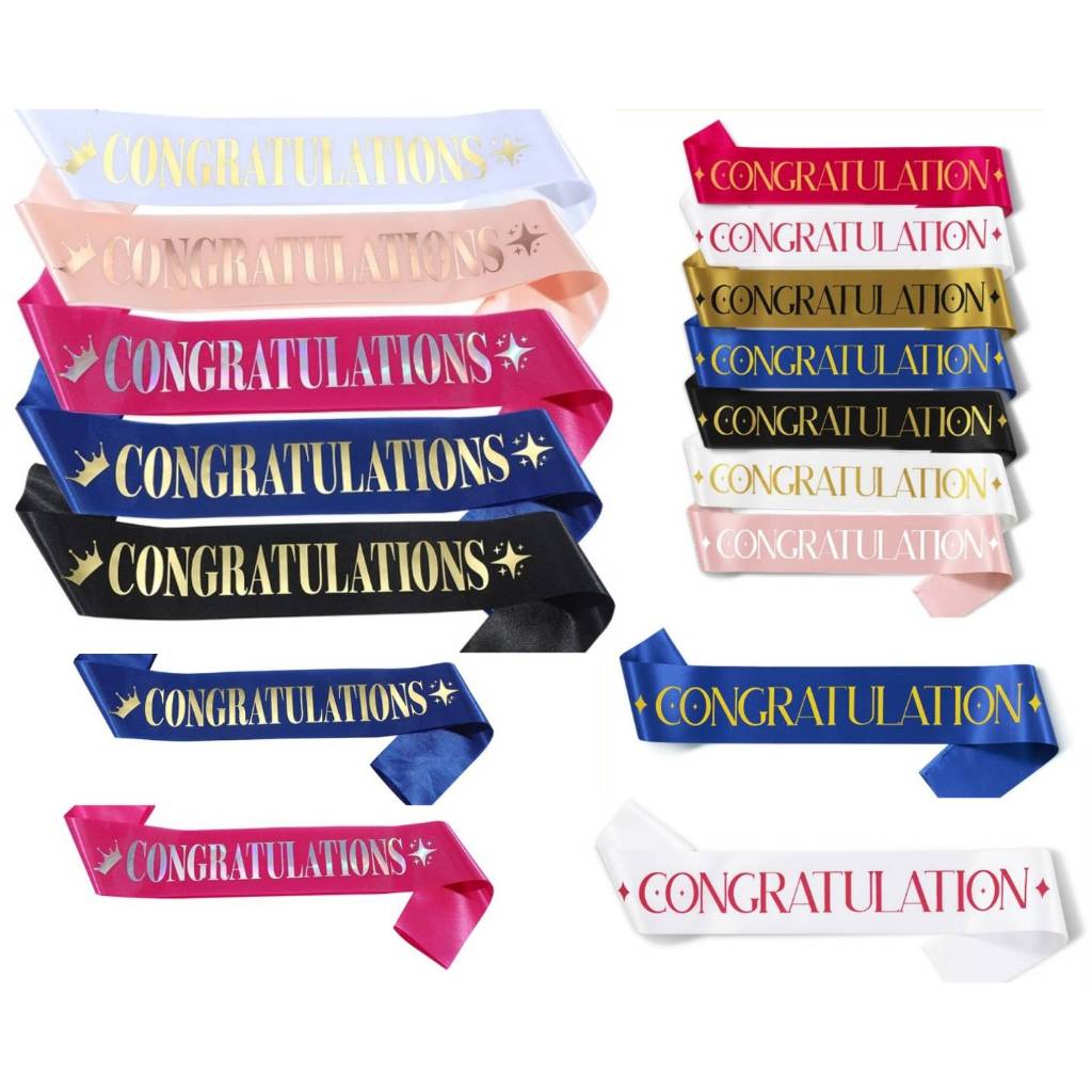 (ส่งจากไทย🇹🇭)สายสะพาย Congratulation ผ้าซาติน แบบสวม สายสะพายรับปริญญา สายสะพายปัจฉิม