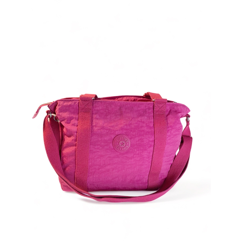 กระเป๋าถือ Kipling แท้ ✔️ มือสอง สะพายข้างก็ได้ ถือก็ได้ สีชมพูใบใหญ่