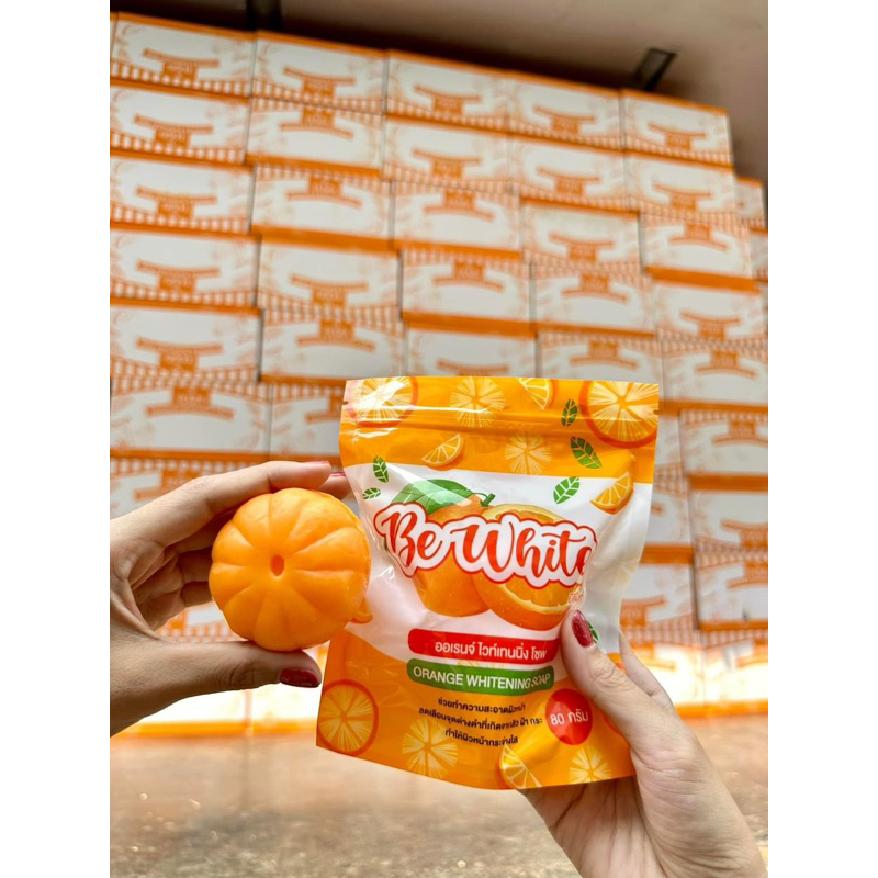 สบู่บีอีไวท์ออเรนจ์ไวท์เทนนิ่ง Be White ORANGE WHITENING SOAP บีอีไวท์ ออเรนจ์ ไวท์เทนนิ่ง โชฟ สบู่ส้มล้างหน้า