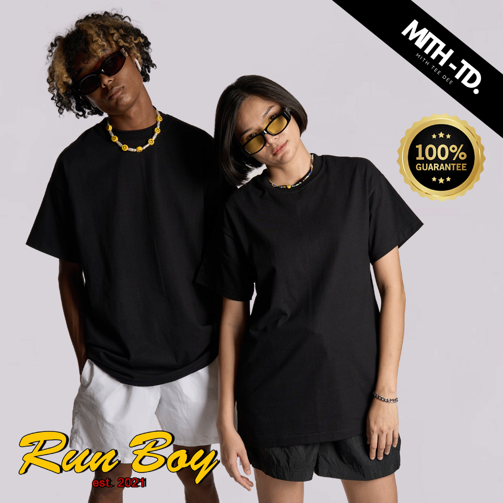 เสื้อยืด Runboy รุ่น Black label(ป้ายดำ) สีดำ ทรงoversize คอฟิต