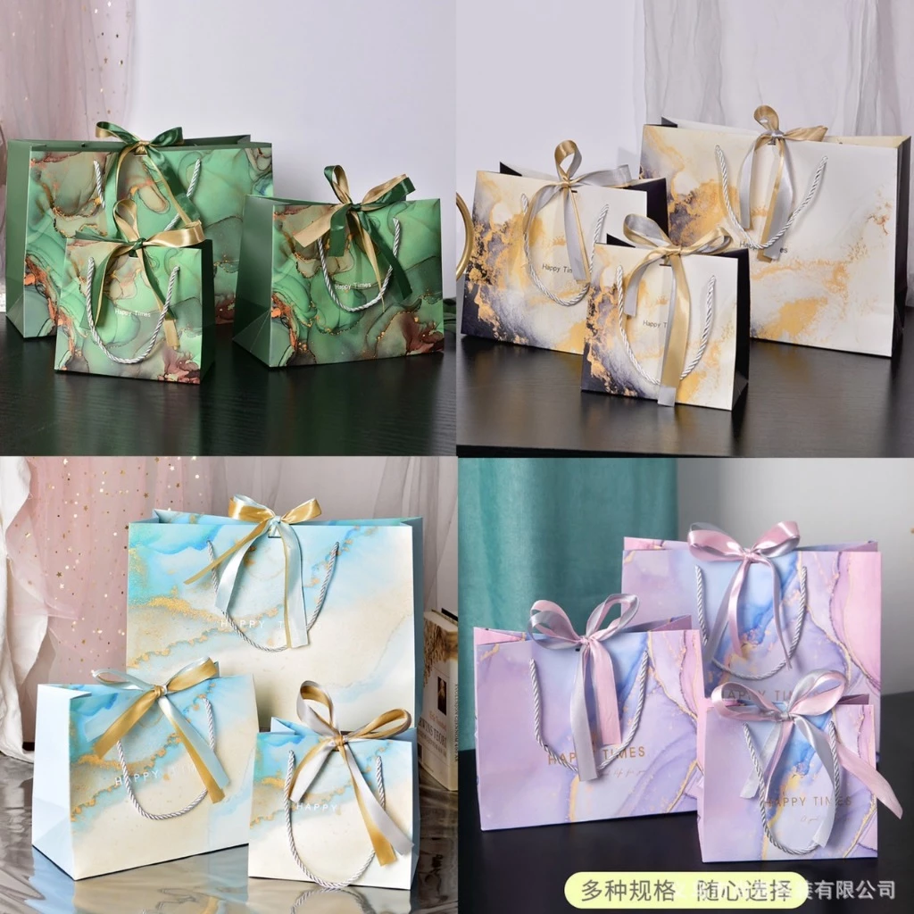 พร้อมส่ง ขายดี มี6โทนสี ถุงของขวัญ ลายหินอ่อน Marble หูหิ้วเชือก+ริบบิ้น ใส่ของขวัญ ผ้าขนหนู ของรับไหว้ ถุงรับไหว้