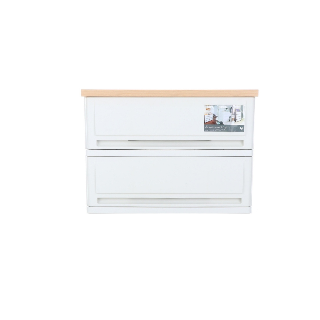 UP ตู้ลิ้นชักพลาสติก (ท๊อปไม้) SUMO-WOODTOP (2 ชั้น)