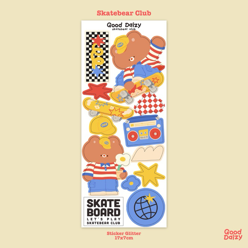 skatebear club sticker glitter สติกเกอร์ | Good Daizy