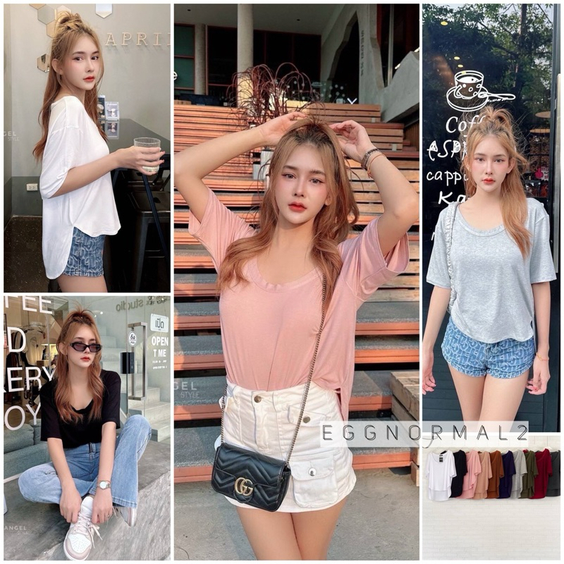 TOPSHOP ❤️T210 คอยูกว้างหน้าสั้นหลังยาว ผ้าเรย่อน