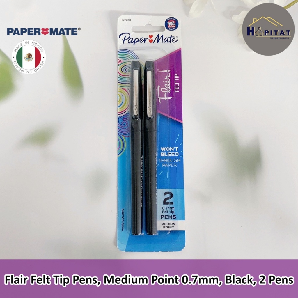 {Paper Mate®} Flair Felt Tip Pens, Medium Point 0.7mm, Black, 2 Pens ปากกา หัวสักหลาด เมจิก