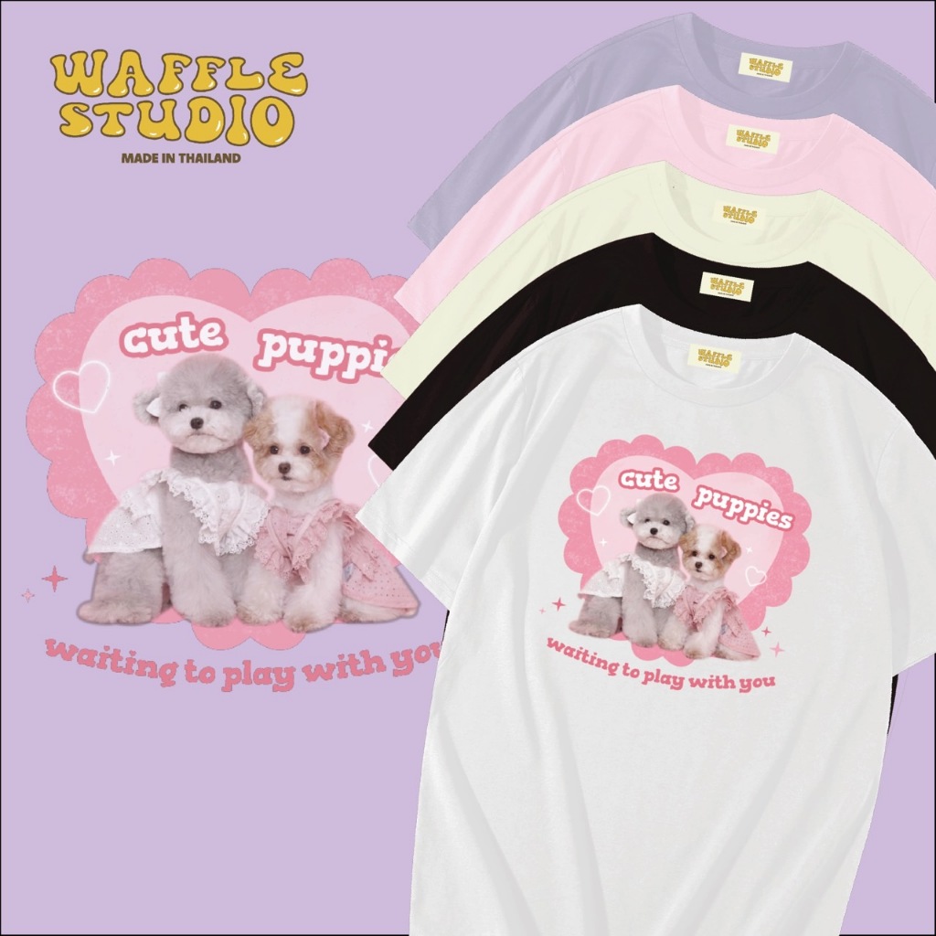 [ ส่งฟรี ] WS0012 เสื้อยืดโอเวอร์ไซส์ เสื้อยืดเกาหลี ผ้าคอตตอน100% เสื้อยืดการ์ตูน WAFFLE STUDIO