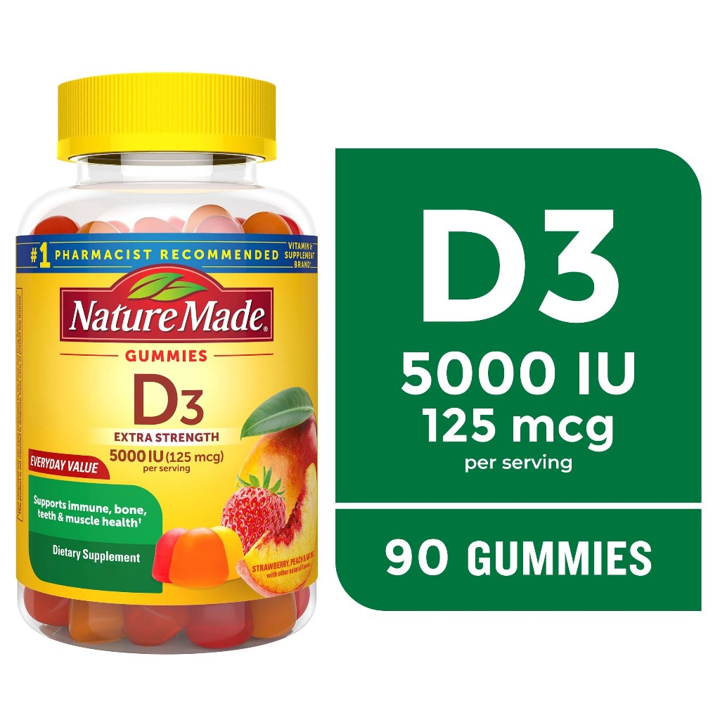 กัมมี่ วิตามิน Nature Made Extra Strength Vitamin D3 5000 IU (125 mcg) 90 Count