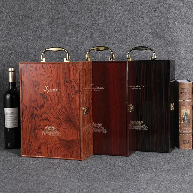 กระเป๋าเก็บไวน์2ขวด กล่องใส่ขวดไวน์ สไตล์ลายไม้ ใส่ไวน์ 2ขวด 1ใบ luxury lacquer wooden wine boxes
