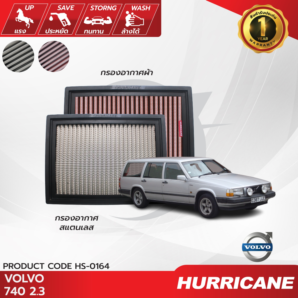 HURRICANE กรองอากาศรถยนต์ผ้าแดง & สแตนเลส  Volvo ( 740-965 ) HS-0164