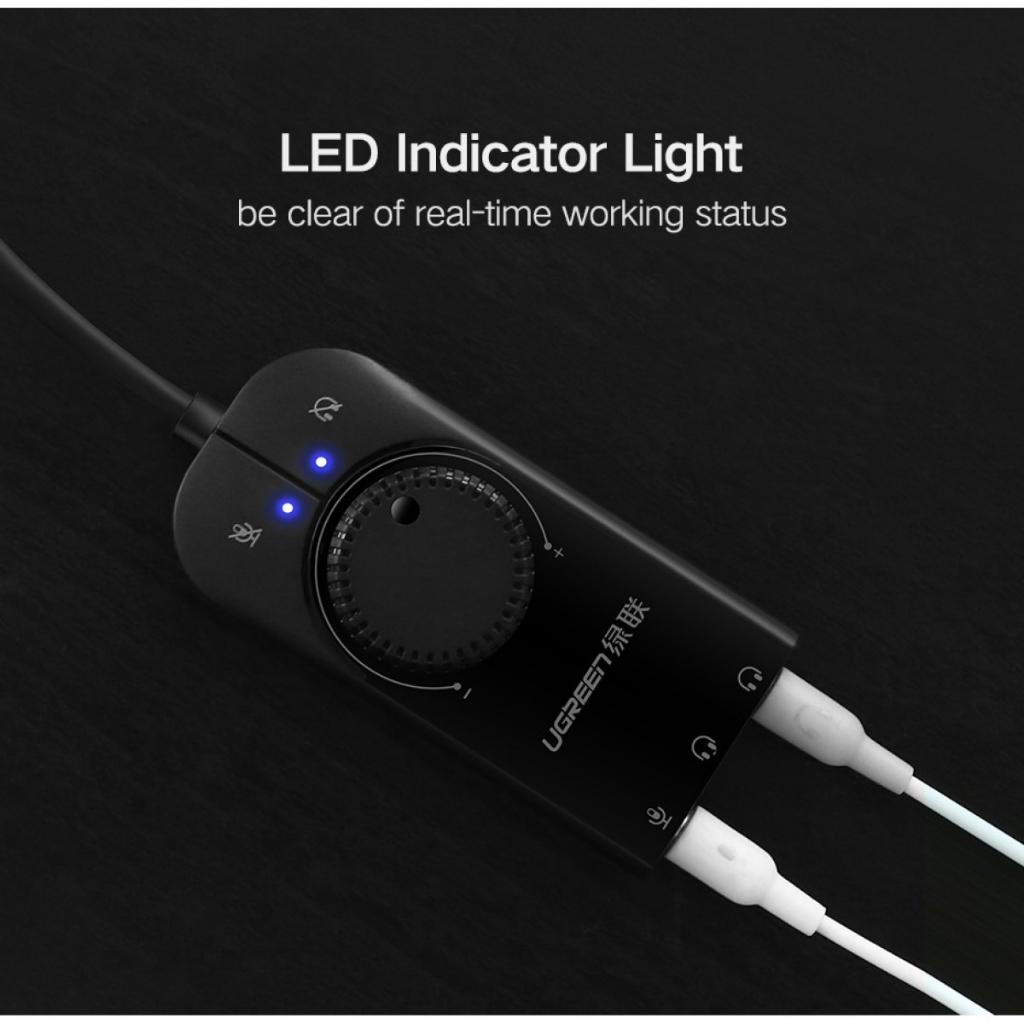 UGREEN รุ่น 40964 อะแดปเตอร์การ์ดเสียง USB to Jack แจ็ค 3.5 มม. หูฟังไมโครโฟน ประกัน 2ปี