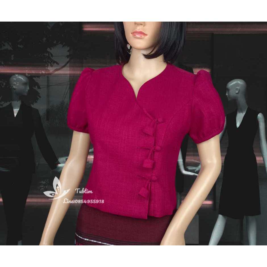 เสื้อใยกัญชงแท้ทอเครื่องอัดซับผ้ากาวกระดุมกระดิ่งแขนตุ๊กตา