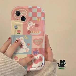 เคสโทรศัพท์ กระต่ายหมี ใช้ได้กับ iPhone 11 14 7 8 12 13 15 Pro Max X Xs Xr Xsmax การป้องกันกล้องกันกระแทกซิลิโคนนุ่ม