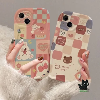 เคสโทรศัพท์ กระต่ายหมี ใช้ได้กับ iPhone 11 14 7 8 12 13 15 Pro Max X Xs Xr Xsmax การป้องกันกล้องกันกระแทกซิลิโคนนุ่ม