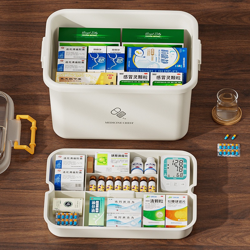 กล่องยาสามัญประจำบ้าน กล่องปฐมพยาบาล กล่องยา สองชั้น การออกแบบที่เรียบง่ายความจุสูง พร้อมที่จับ  เป็นมิตรกับสิ่งเเวด - รูปที่ 2
