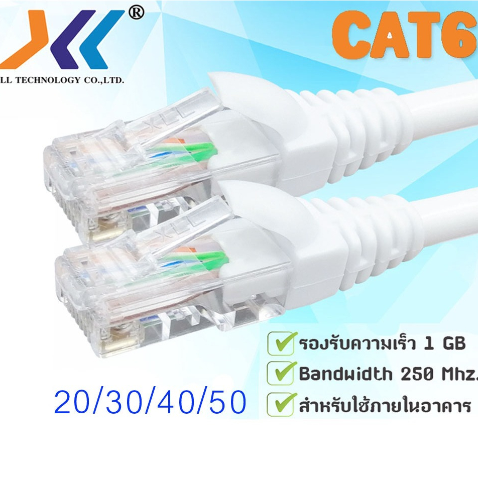 สายแลน CAT6 Xll LAN CABLE สำเร็จรูปพร้อมใช้งาน ความยาว 20,30,40,50เมตร สีขาว