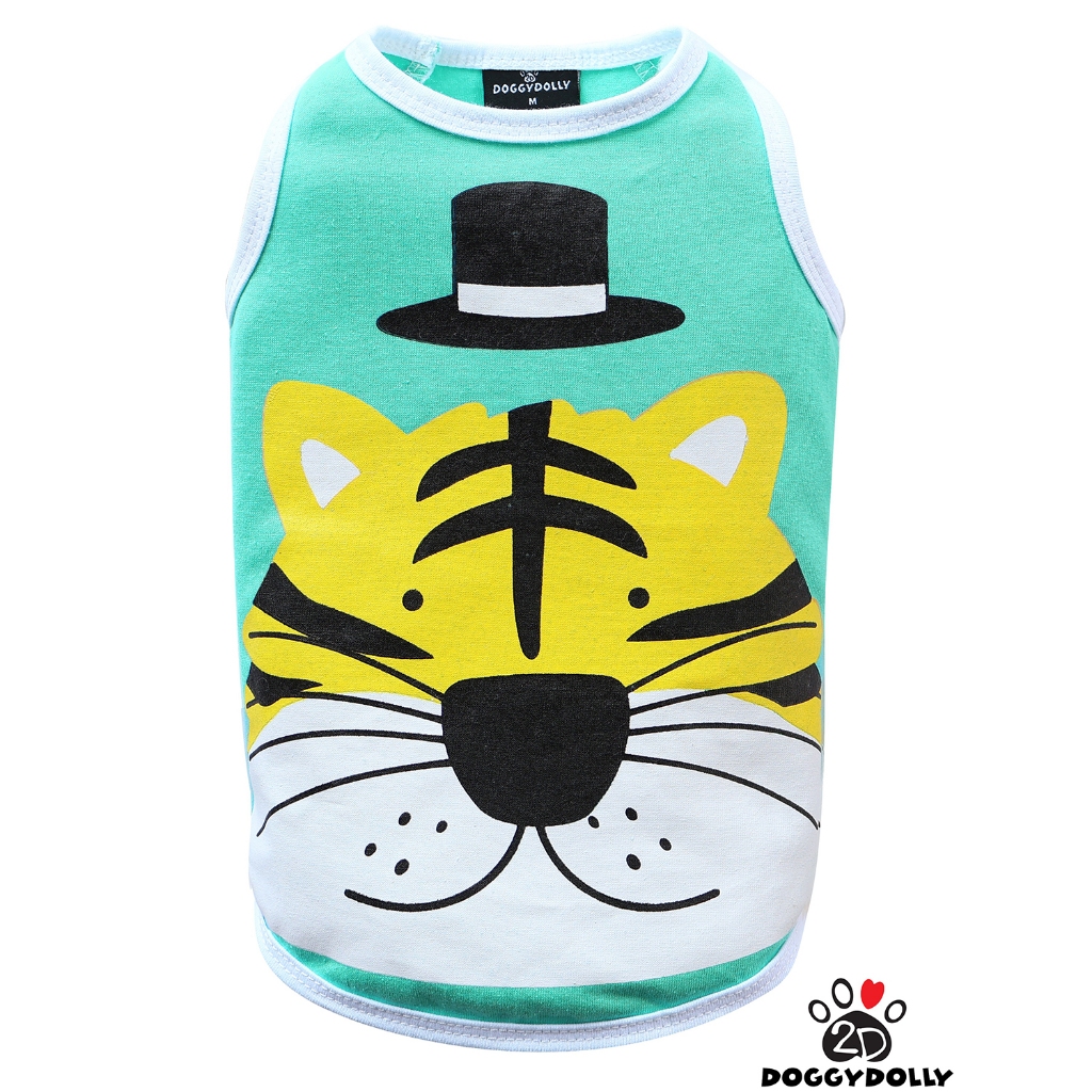 Petcloths -Doggydolly  เสื้อผ้าแฟชั่น  สัตว์เลี้ยง  หมาแมว ผ้ายืด คอกลม แขนกุด สีเขียว ลายเสือ  ขนาดไซส์ 1-9โล T825