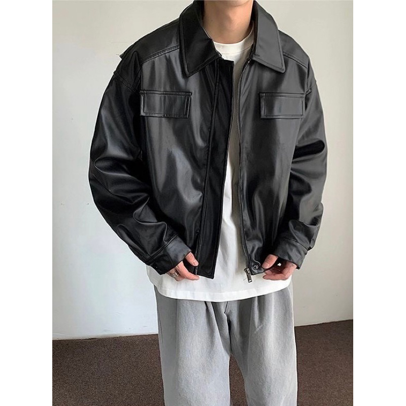 📍New📍 Bomber Jacket style แจ็กเกตหนังเท่ๆ มีซิปกระเป๋าข้าง