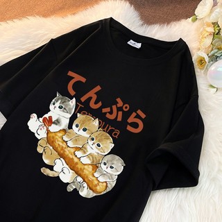 เสื้อยืดคอกลมแขนสั้น วินเทจ ลายแมวน่ารัก ผ้านิ่มใส่สบาย ES136