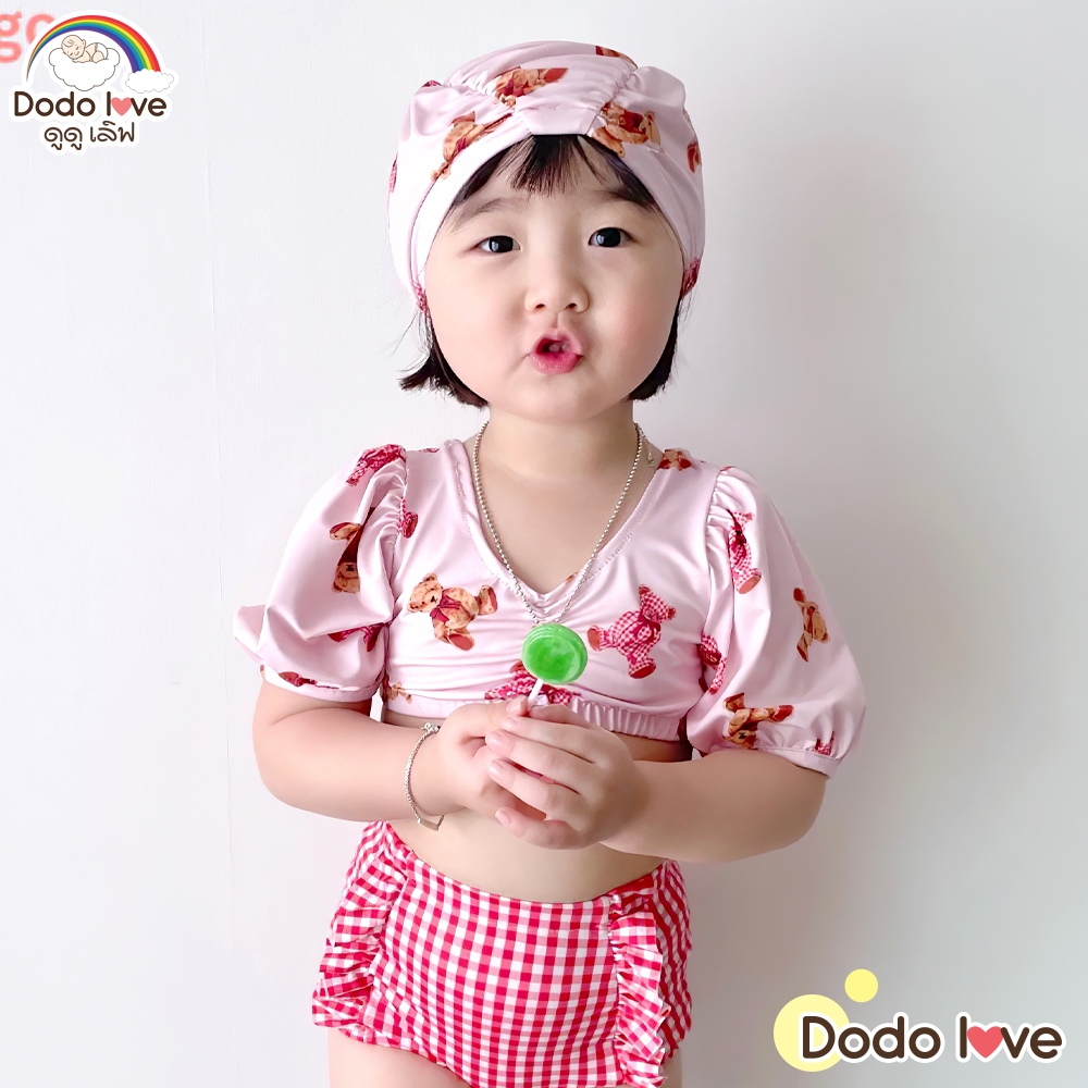 DODOLOVE مايوه بنات نصف كم مع قبعة — صورة 4