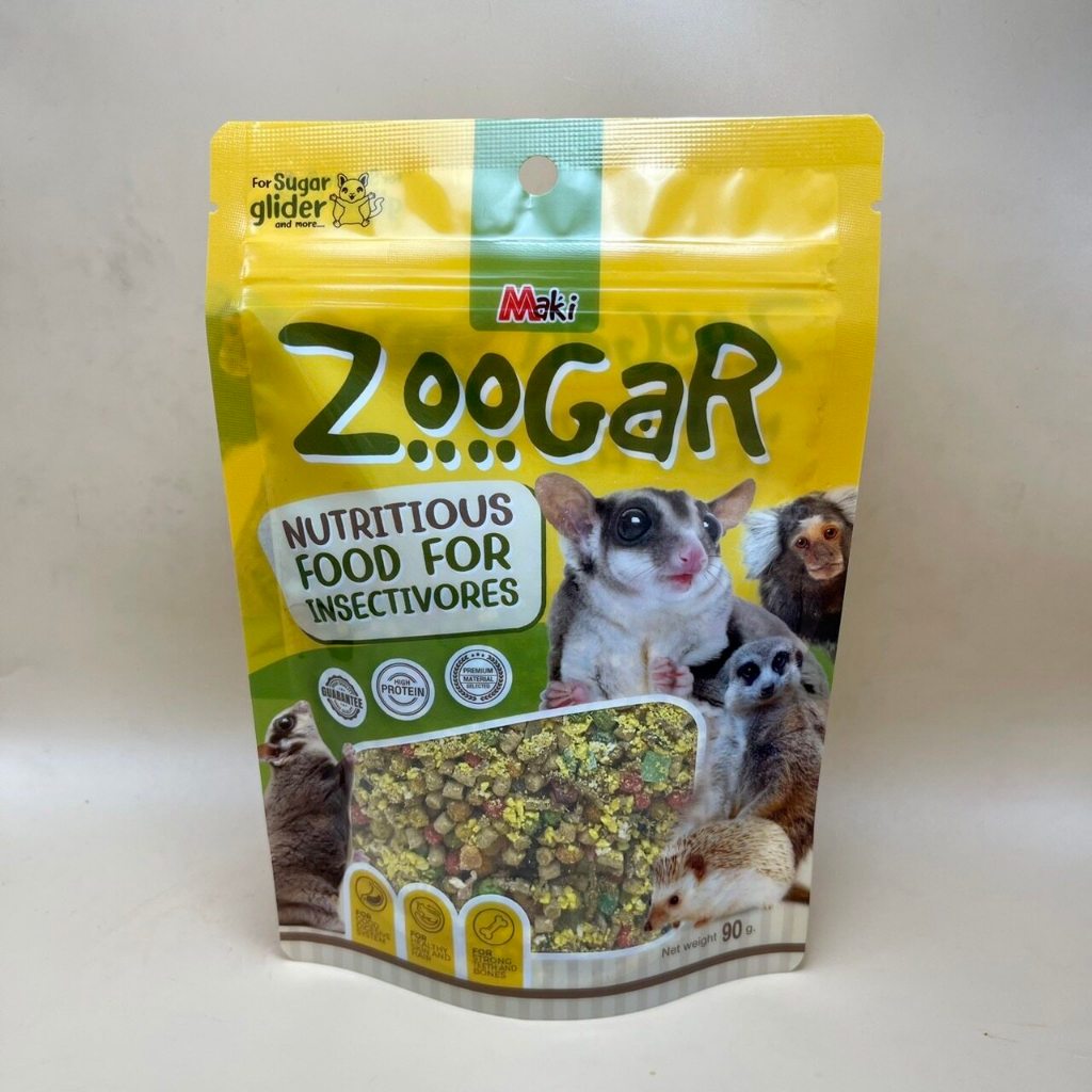 Maki zoogar 90 g. เหมาะสำหรับชูการ์ไกลเดอร์ และสัตว์กินแมลง เช่น เม่นแคระ เมียร์แคท ลิงมาโมเสท