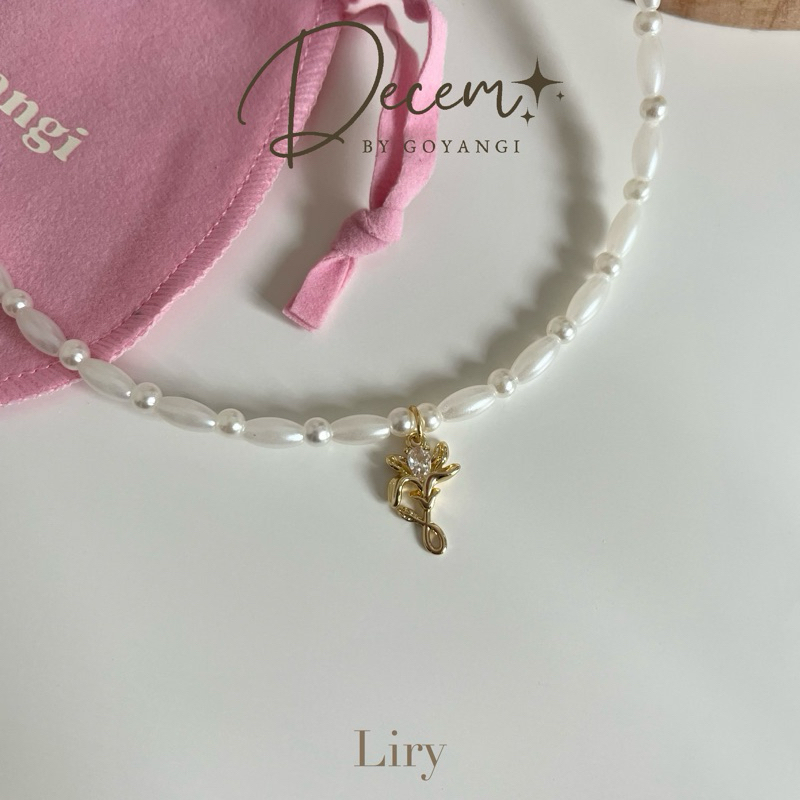 Decem - สร้อยคอลูกปัด จี้ Liry  ชุบทอง 18 k พร้อมถุงฟรี