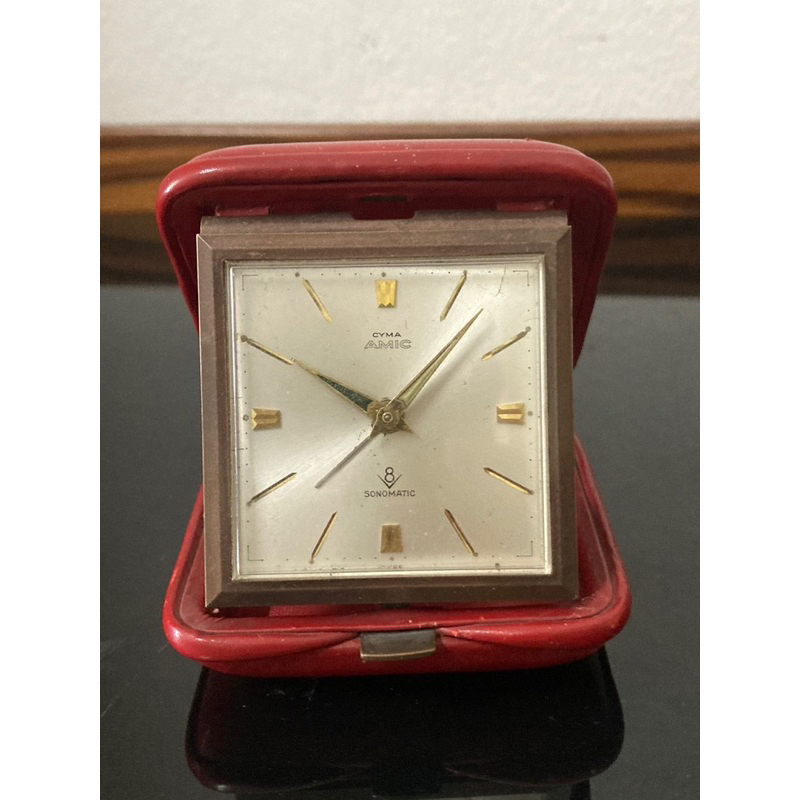 นาฬิกาปลุกไขลานอยู่ได้8วันแบรนดังของสวิส VINTAGE CYMA AMIC 8 DAY SONOMATIC 16 JEWEL