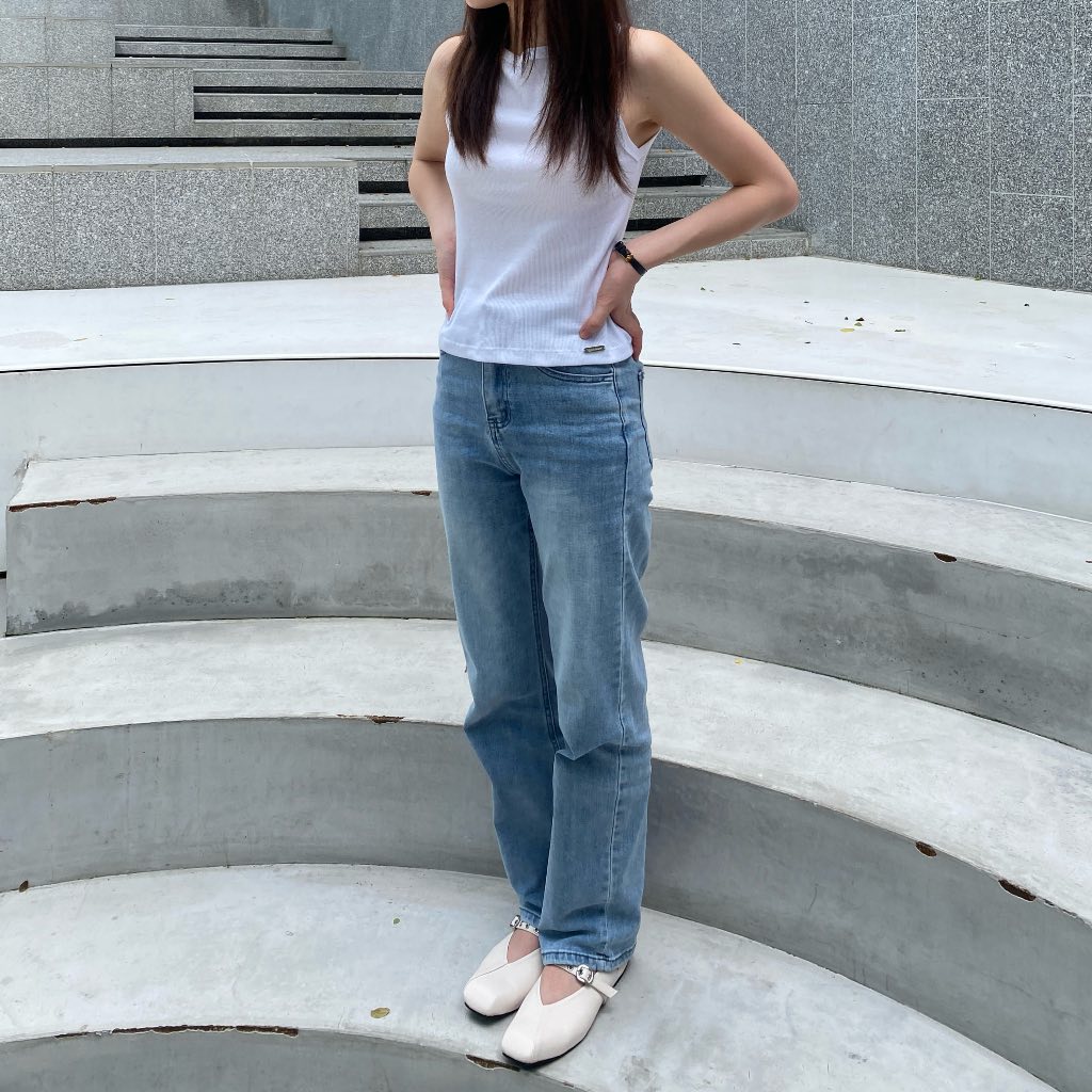Meime Stone Blue Classic Jeans - ผ้ายีนส์สแปนเด็กซ์ทรงกระบอก(ผ้ายืดหยุ่น)