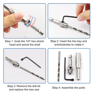 ดอกเจาะบานพับ ประตู ขนาด 2-4.5 mm 4 ชิ้น แกนหกเหลี่ยมแบบสวมเร็ว สำหรับใช้กับบานพับประตู เดือยลูกบิด แป้นสลักกลอน