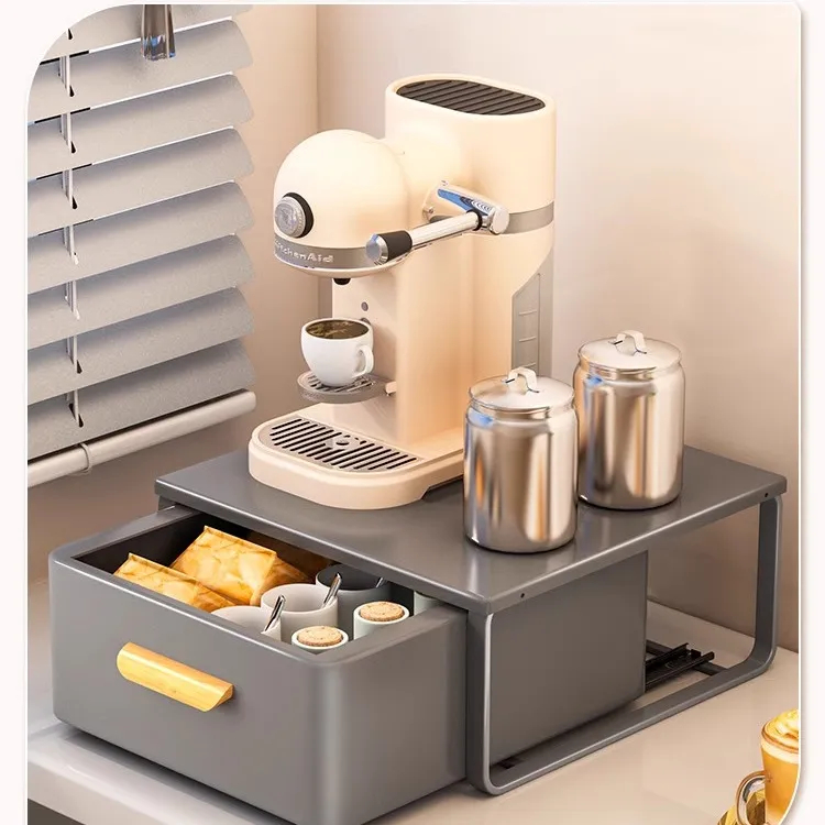 เครื่องชงกาแฟแคปซูลชั้นวางของตั้งโต๊ะลิ้นชักโต๊ะกาแฟชั้นวางของถ้วยน้ำถุงชาเก็บมัลติฟังก์ชั่