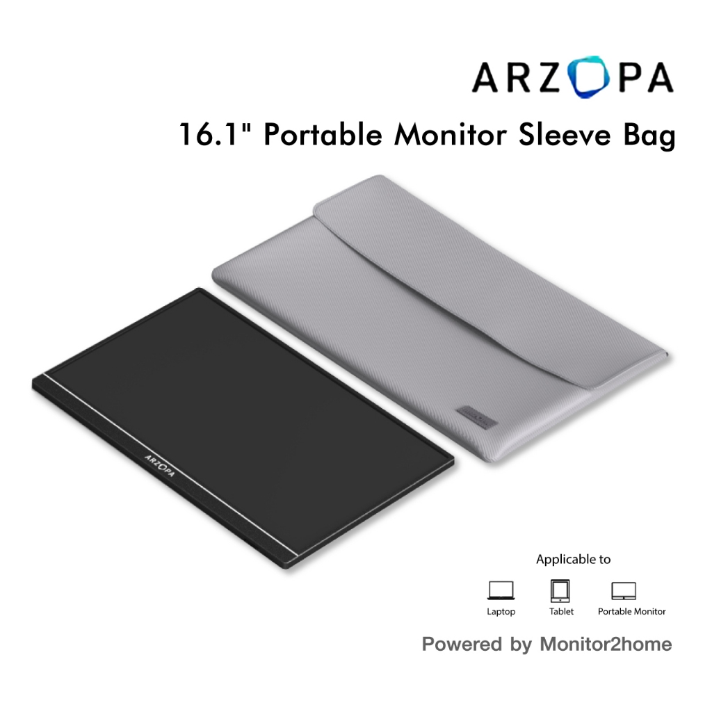 Arzopa 16.1" Portable Monitor Sleeve Bag, กระเป๋าใส่จอพกพา PU Leather Case for Travel Monitor Laptop, Grey
