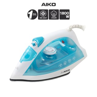 AIKO EL-2018B สีฟ้า เตารีดไอน้ำเคลือบเทฟล่อน พร้อมสเปรย์และรีดแบบแห้ง ***รับประกัน 1 ปี