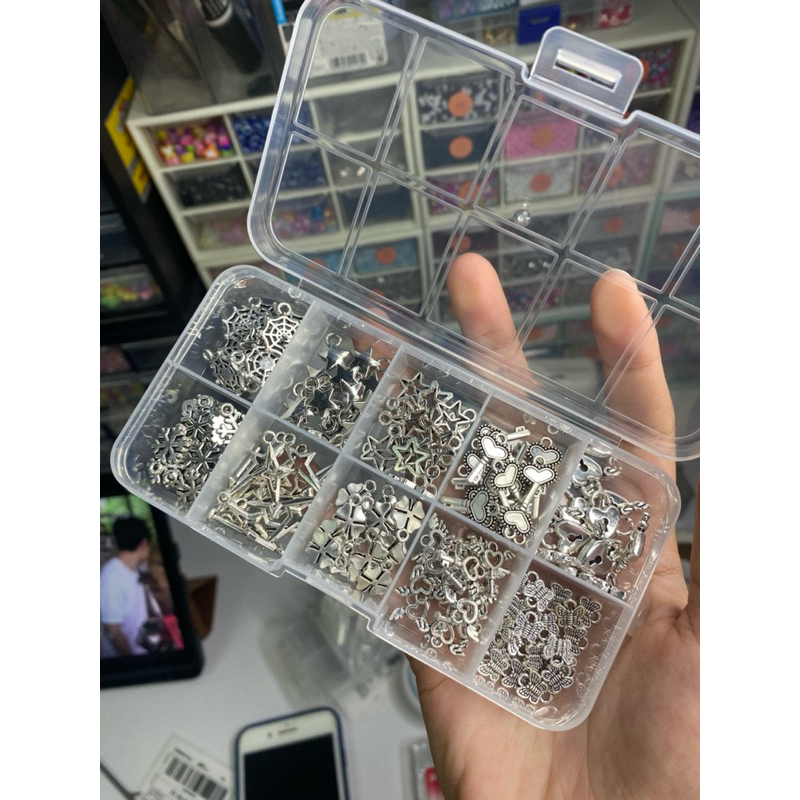 เซ็ทจี้เงิน จี้ห่วง จี้เหล็ก DIY พร้อมกล่อง [ 130 ชิ้น ]