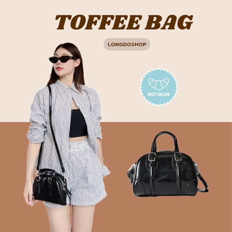 [ลดเพิ่ม15% ใส่โค้ด MENAW4 เฉพาะ20-31มี.ค.66] พร้อมส่ง Toffee bag กระเป๋าสะพายหนัง มี2สี ไม่รวมพวงกุญแจ