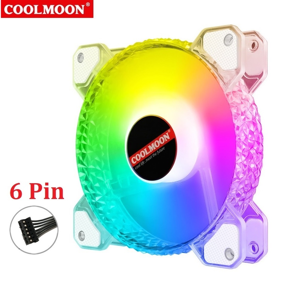 พัดลมเคส Coolmoon Crystal Diamond RGB 6Pin 120mm.