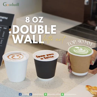 SET แพ็ก [50ชุด] [ปาก90mm]แก้วกาแฟกระดาษ+ฝา 8oz DW ผนัง2ชั้น - แบบหนา // แก้ว 2 P + ฝา 1 P