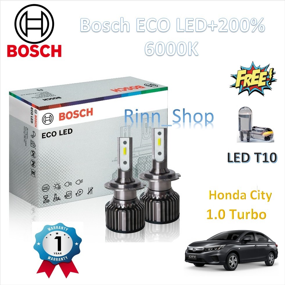 Bosch หลอดไฟหน้า รถยนต์ ECO LED+200% 6500K Honda City 1.0 Turbo สว่างกว่าหลอดเดิม 200% รับประกัน 1 ปี แถมฟรี LED T10