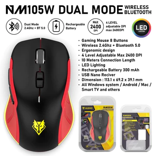 เมาส์เกมมิ่งไร้สาย Nubwo NM-104W Wireless & NM-105W Bluetooth Gaming Mouse แบตในตัว มีไฟ LED ประกัน 1 ปี เม้าส์บลูธูท