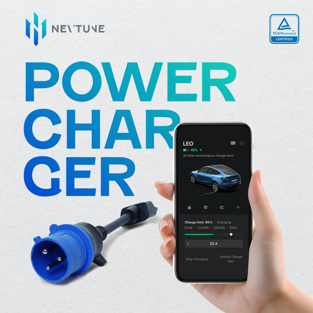 Tesla Blue Adapter - 16-32A by Nevtune ระวังสินค้าเลียนแบบเอารูปไปใช้ มาตรฐานยุโรป สายพาวเวอร์ปลั๊กสำหรับรถเทสล่าทุกรุ่น