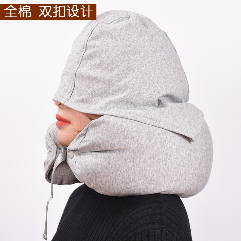 หมอนรองคอ Muji Style มี Hood ปลอกถอดซักได้ Memory Foam ม้วนเก็บได้