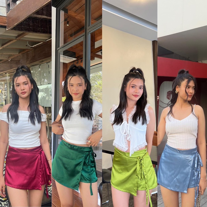 vivii กระโปรงซาตินผูกข้าง กางเกงด้านใน 7 สี