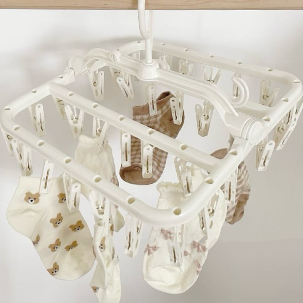 ตัวหนีบผ้า ไม้หนีบผ้า ที่หนีบผ้าพร้อมราวแขวน ราวแขวนทรงสี่เหลี่ยม 32 ตัวหนีบ แขวนได้ 2 แบบ พับเก็บได้ - รูปที่ 7