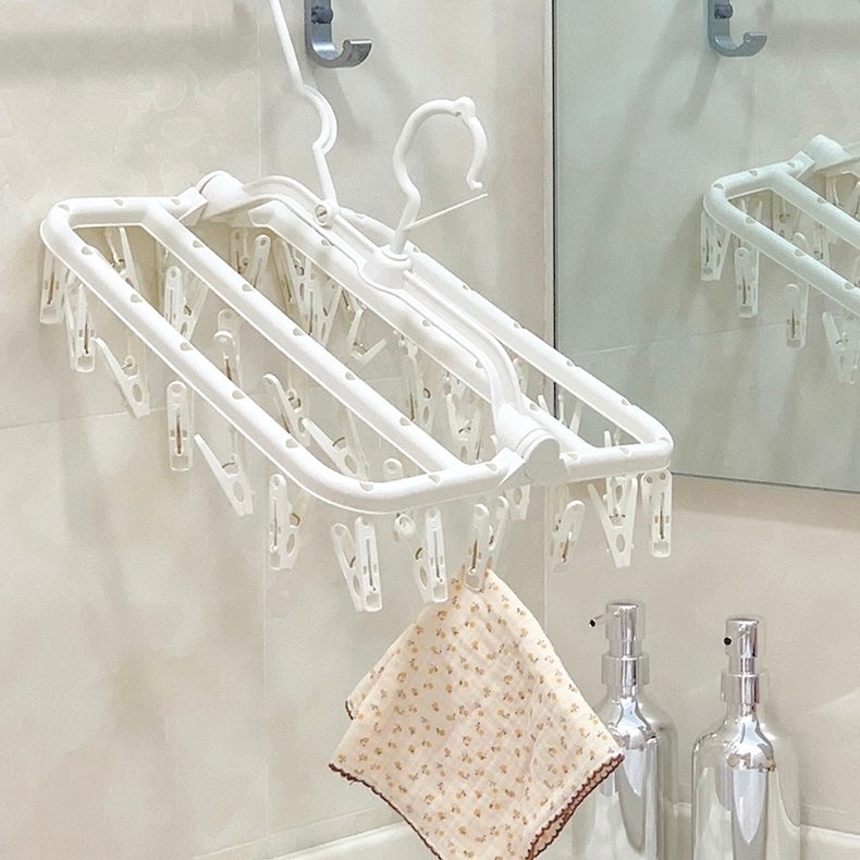 ตัวหนีบผ้า ไม้หนีบผ้า ที่หนีบผ้าพร้อมราวแขวน ราวแขวนทรงสี่เหลี่ยม 32 ตัวหนีบ แขวนได้ 2 แบบ พับเก็บได้ - รูปที่ 2