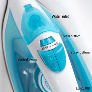 AIKO EL-2018B สีฟ้า สินค้าเคลียร์ มีตำหนิ สายไฟเหลือง เตารีดไอน้ำเคลือบเทฟล่อน ไอน้ำ แห้ง