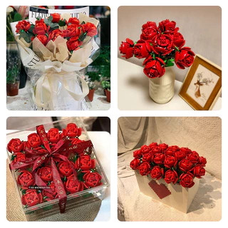 บล็อกตัวต่อ ช่อดอกกุหลาบ DIY ช่อดอกอิฐ สีแดง ชมพู/แดง/ขาว ของเล่นสําหรับเด็ก โรแมนติก ของขวัญวันวาเลนไทน์