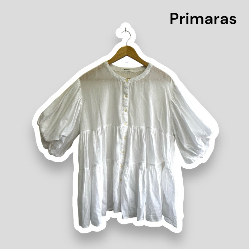R31 🤍“ Primaras “งานเสื้อทรงขนมชั้นสาวตัวเล็กใส่เป็นมินิเดรสได้เลยฮับ สีขาวผ้าพริ้วๆ แขนพองม๊วกกก คอ