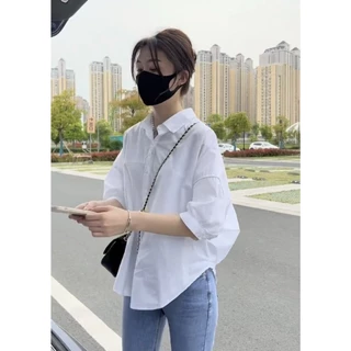 เสื้อเชิ้ต สไตล์เกาหลี oversize สาวอวบ มี 9 สี เสื้อผู้หญิงแฟชั่น เชิ้ตแขนสั้นหลวมสบายๆ #015