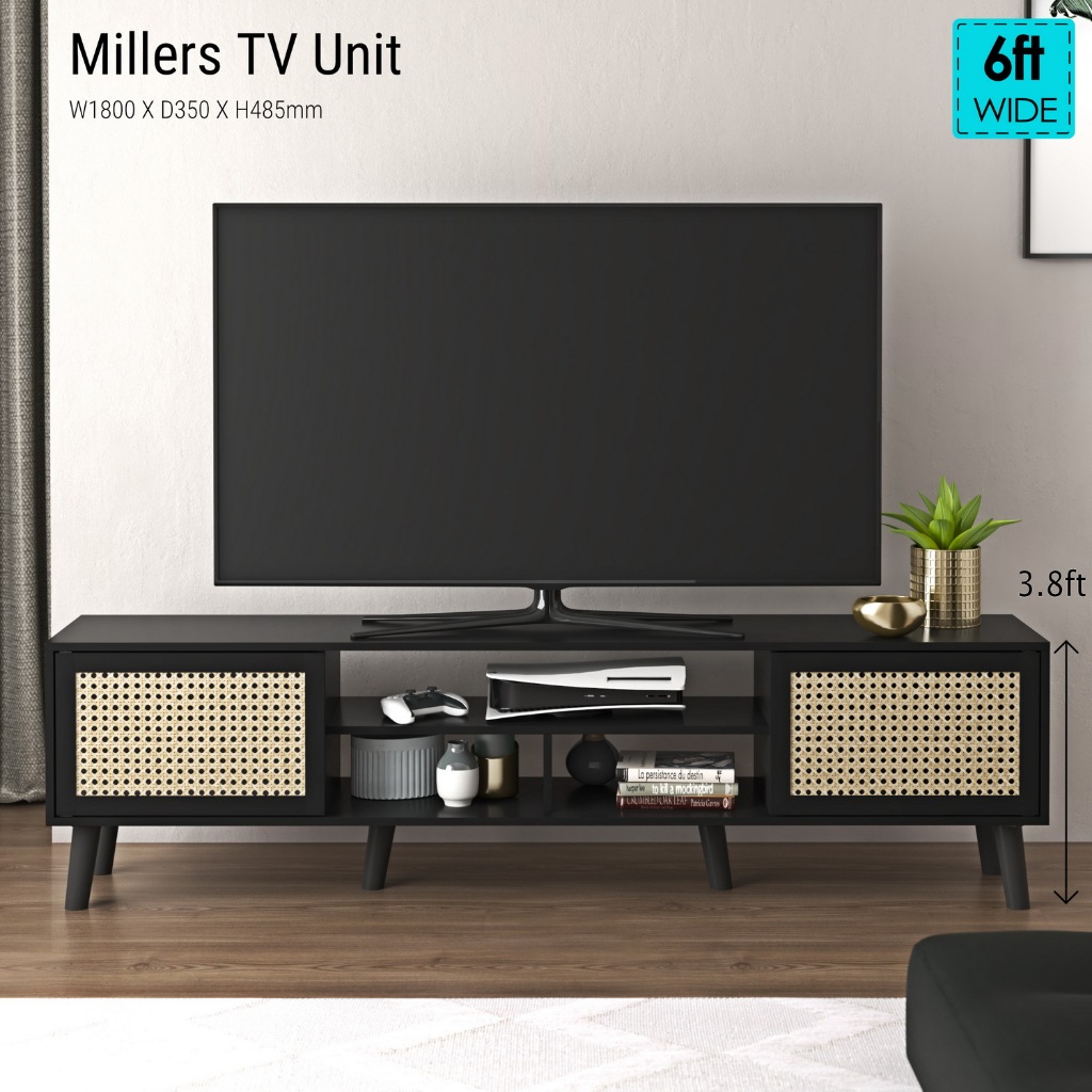Tomato Home ชั้นทีวี Millers 2.0 TV cabinet with rattan effect fronts| ชั้นทีวีมินิมอล วางทีวีใหญ่สุด 75นิ้ว| ดีไซน์สวย