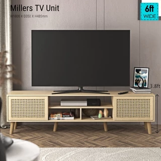 Tomato Home ชั้นทีวี Millers 2.0 TV cabinet with rattan effect fronts| วางทีวีใหญ่สุด 75นิ้ว|